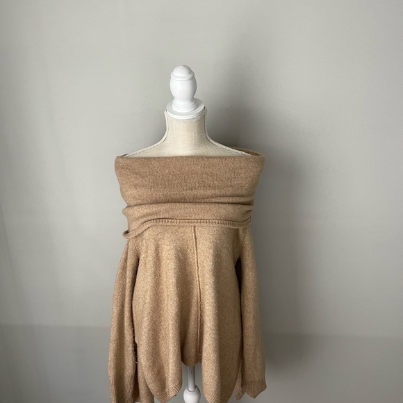 For Thee Tan Versatile Cowl Neck or Off the Shoulder Sweater - Picture 3 of 5